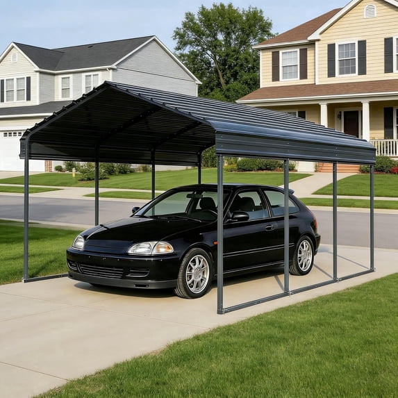 10x15 FT Heavy-Duty Portable Garage Carport Canopy with Reinforced Galvanized Steel Frame, All-Weather Shelter for RV Boat Truck Van Storage