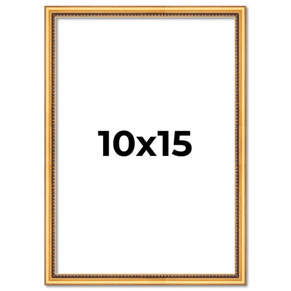 10x15 Frame Beaded Gold Solid Wood Picture Frame | 0.75 Inches Moulding Width | Liscio Oro