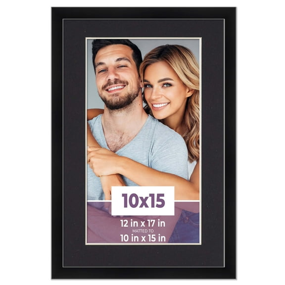 10x15 Frame Black With Black Picture Mat For 10x15 Photo - Black 12x17 Frame To Display Print or