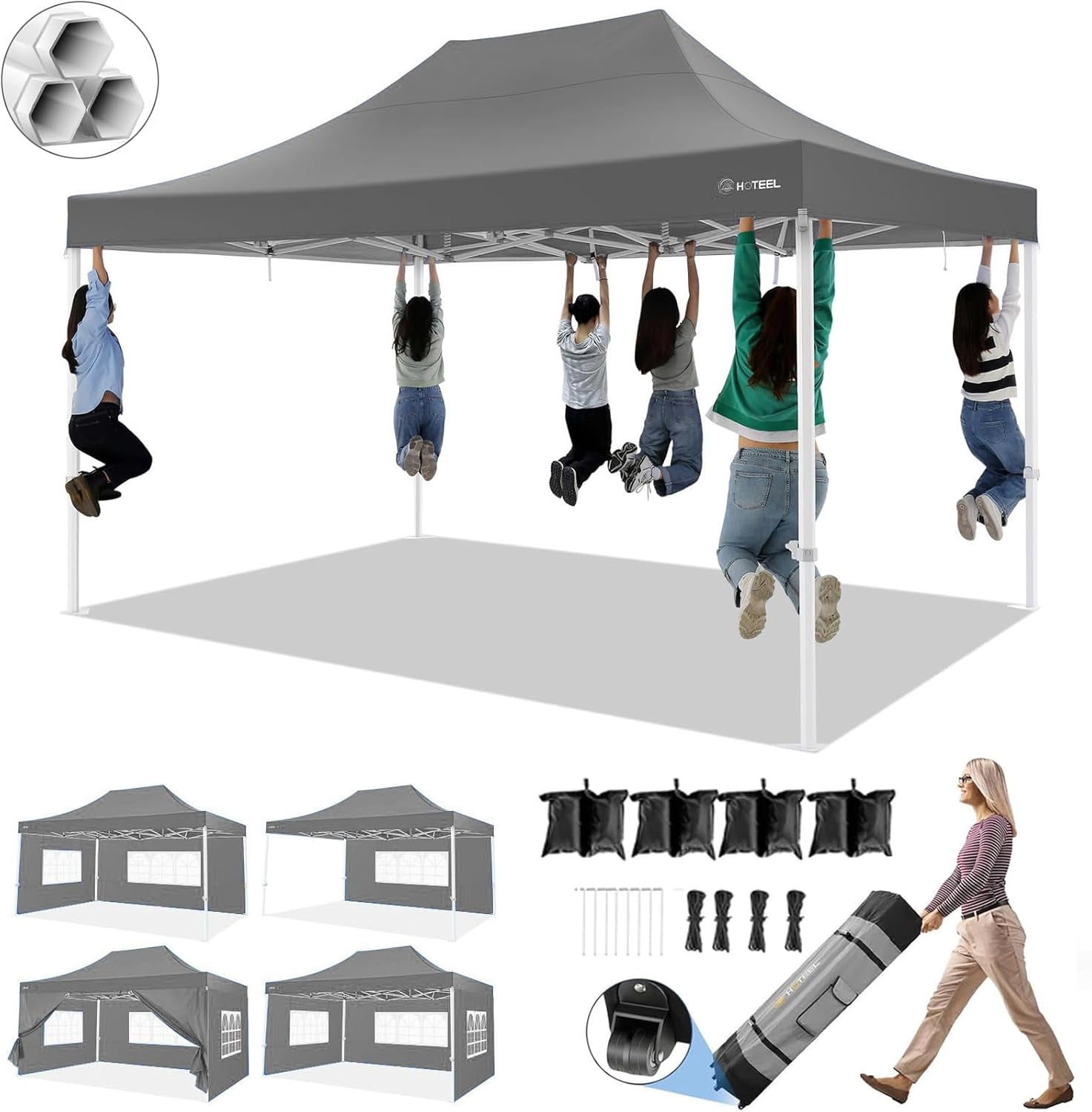 Gray 10x15 FT Waterproof Alloy Steel Pop-Up Canopy Tent with Sidewalls