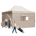 thumbnail image 1 of 10x15 Pop Up Canopy Tent with 4 Sidewalls, Heavy Duty Canopy Tent with Wheeled carry bag, ​3 Height Adjustable, Easy Assembly for Outdoor Patio, Party and Beach, Khaki, 1 of 9