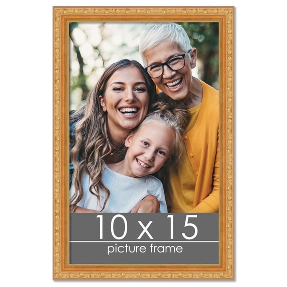 10x15 Gold Wood Picture Frame - UV Acrylic, Foam Board Backing, Hanging Hardware