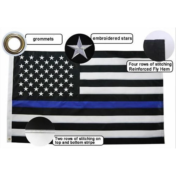 10x15 USA Thin Blue Line Flag Law Enforcement Embroidered Banner FAST SHIP