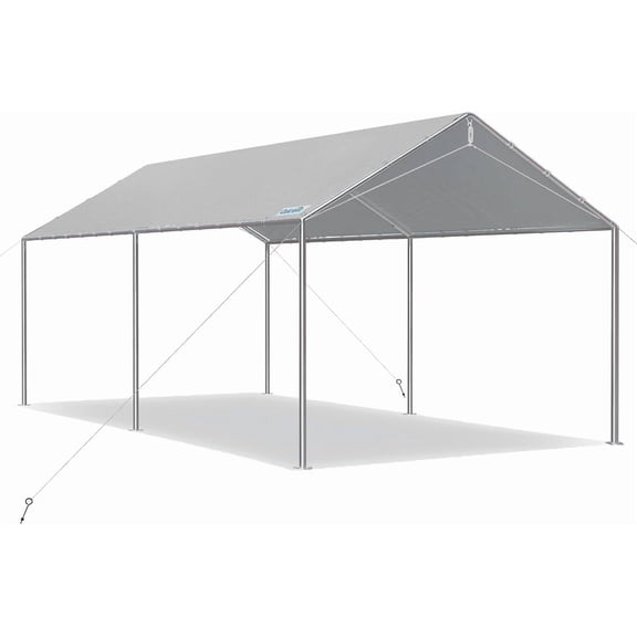 10x15 ft Heavy Duty Car Canopy Galvanized Frame Carport Outdoor Party Tent Boat Shelter with 3 Reinforced Steel Cables - Grey