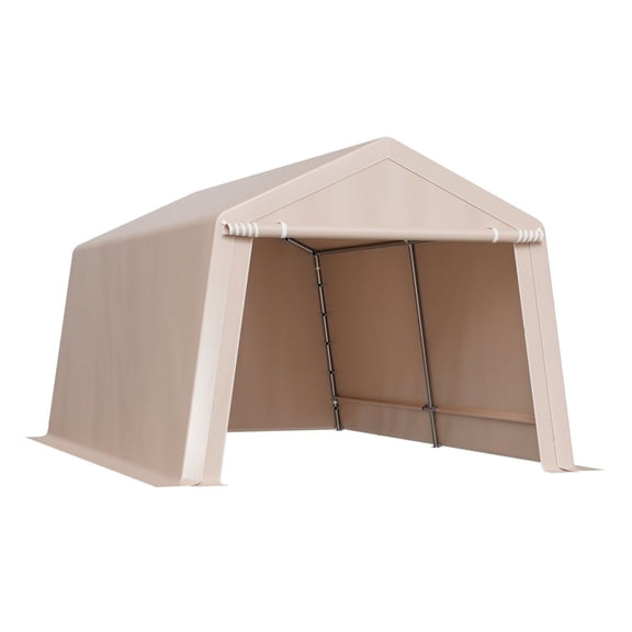 10x15 ft Outdoor Storage Shed Portable Tent Waterproof Shelter Roll-up Door Beige