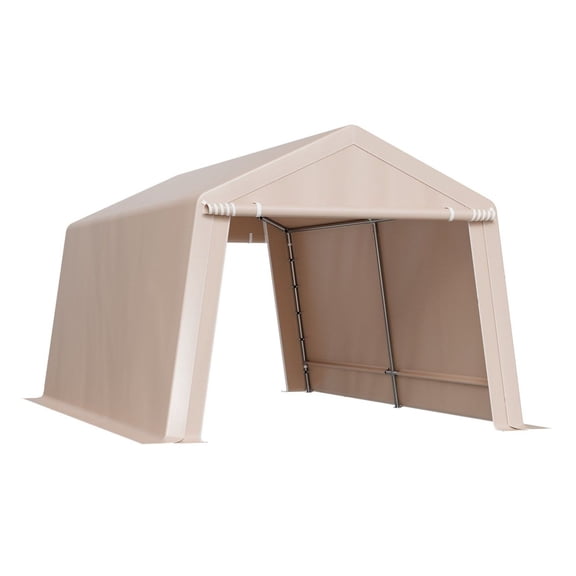 10x15 ft Storage Shed Outdoor, Portable Tent Shelter with Doors & Vents, Waterproof Canopy, Heavy Duty Frame, Beige