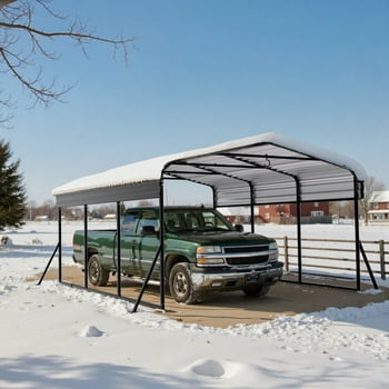 Jaioo 10x15ft Heavy-Duty Metal Carport, Outdoor Carport Canopy with Reinforced Iron Frame, All-Weather Shelter for Cars, Trucks & Boats, Easy Assembly, Rust-Resistant Gable Roof Carport for Backyard