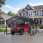 Sylviera 10x15ft Heavy-Duty Metal Carport, Outdoor Car Port Canopy with Reinforced Iron Frame, All-Weather Shelter for Cars, Trucks & Boats, Easy Assembly