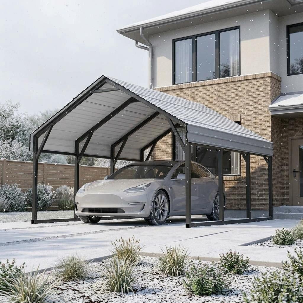 10x15FT Metal Carport, Heavy Duty Car Garage w/Reinforced Support Rods ...