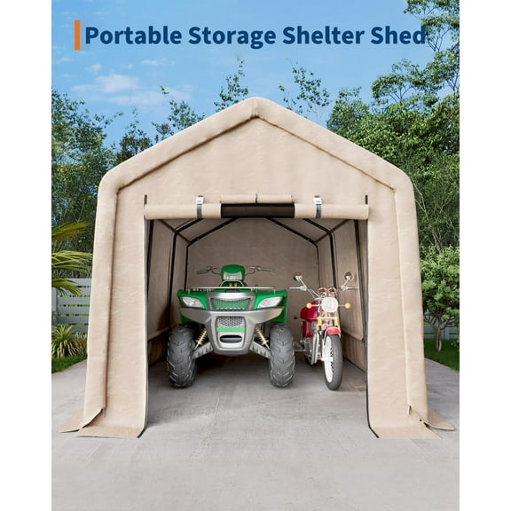 10x15FT Portable Garage,Outdoor Storage Shed with 2 Roll-Up Doors & Vents,Waterproof Shelter , UV-Resistant Storage Sheds for Patio Furniture,Garden Tools