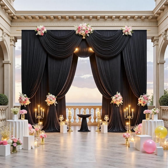 10x15ft Black Backdrop Curtains for Parties - 2 Panels 5x15ft Wrinkle-Free Silky Polyester Drapes for Wedding, Birthday, Decorations & Graduation Background