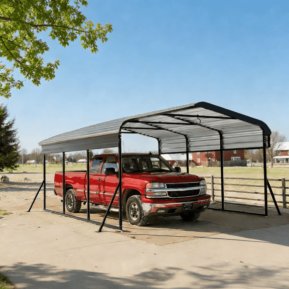 10x15ft Heavy-Duty Metal Carport, Reinforced Iron Frame All-Weather Canopy, Windproof UV-Resistant Shelter for Cars/Trucks/Boats, Easy Assembly for Backyard/Driveway | WUKHG