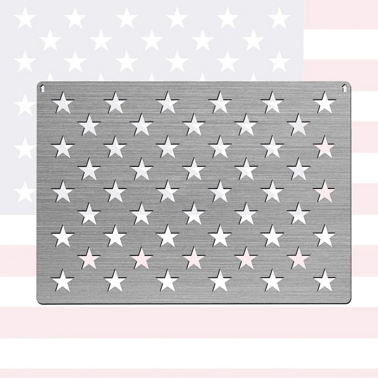 10x15in American Flag 50 Star Stencil Template, Stainless Steel Large Metal Stencil Template for Painting on Wood Fabric Paper Walls Art, Silver