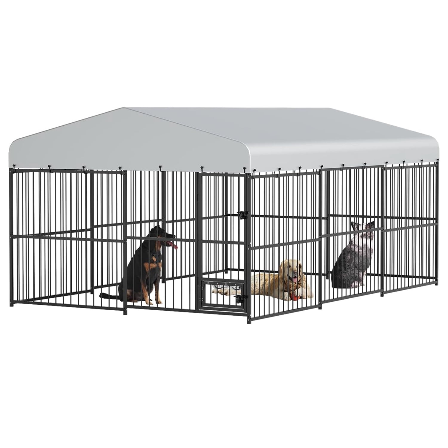 10x15x6FT Heavy Duty Large Outdoor Dog Kennel with Waterproof Cover and Feeding Doors for Backyard Garden Patio