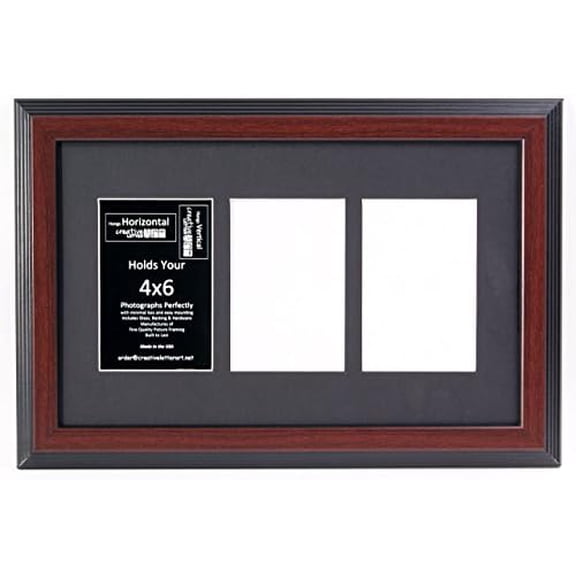 [10x16 3 Opening Mahogany Picture Frame with Glass to hold 4 by 6 Photographs including 10 by 16 inch Black Mat Collage$$Home Decor, Kitchen, & Other