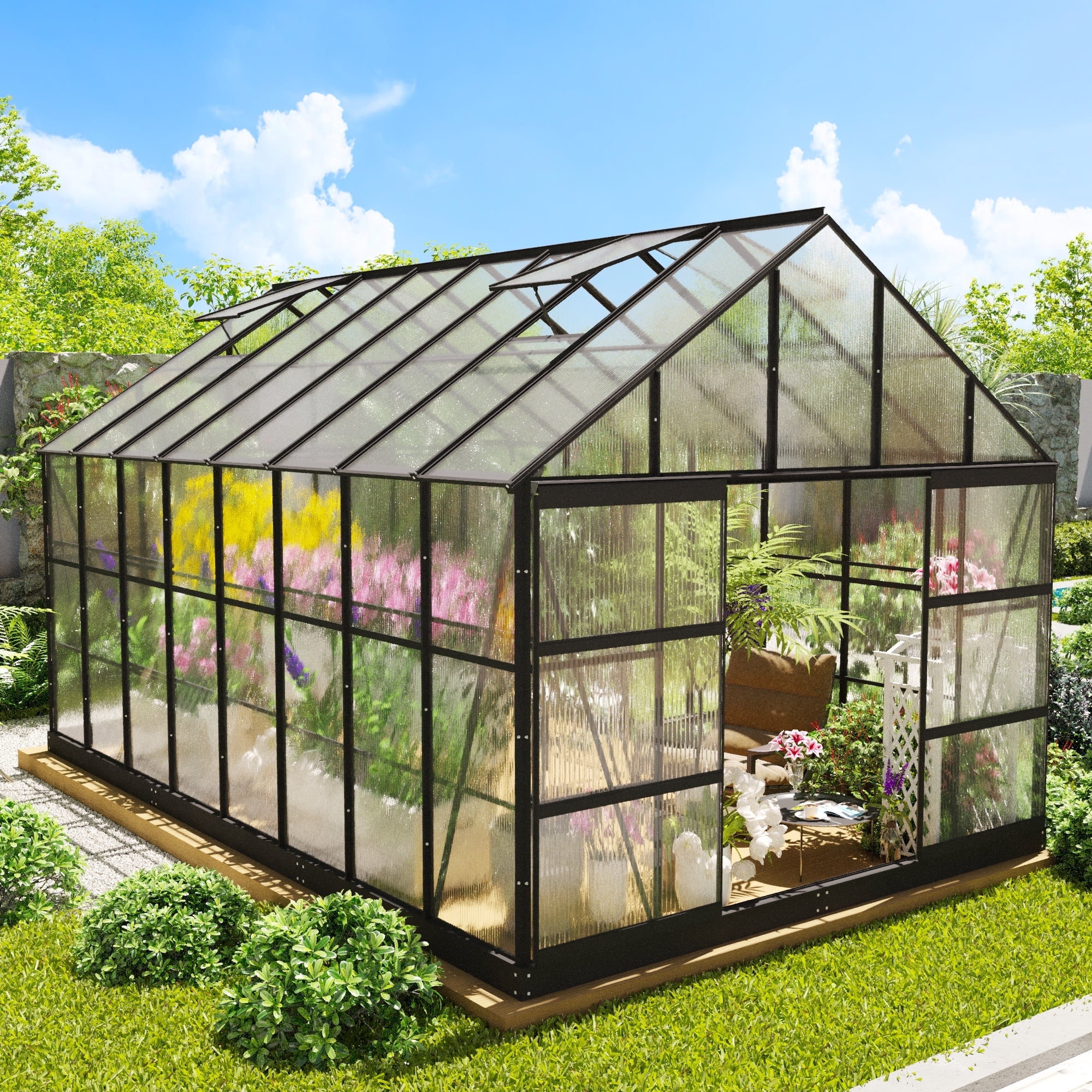 10x16 FT Outdoors Greenhouse, Walk-in Aluminum Polycarbonate ...