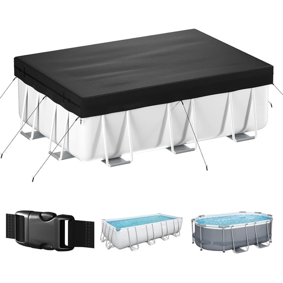 10x16 FT Rectangular Pool Cover, Solar Pool Cover for Above Ground Pool, Swimming Pool Cover Including Buckle, Drawstring and Ground Nails for Rectangular or Oval Pools
