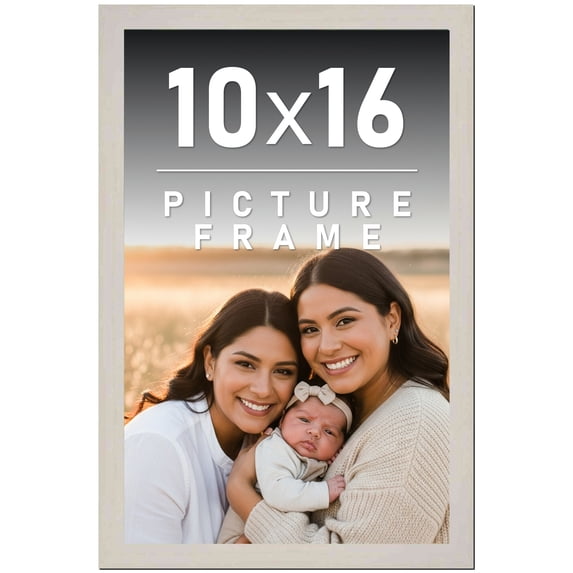 10x16 Frame White Wash Solid Wood Picture Frame | 0.75 Inch Moulding Width | Includes UV Acrylic