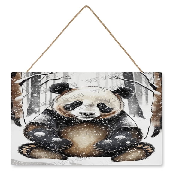 10x16 IN Square Rustic Wood Sign - Charming Winter Panda Decor for Christmas, Ideal for Cafes and Clubs, Great Gift for Friends and Family Who Love Unique Holiday Accents
