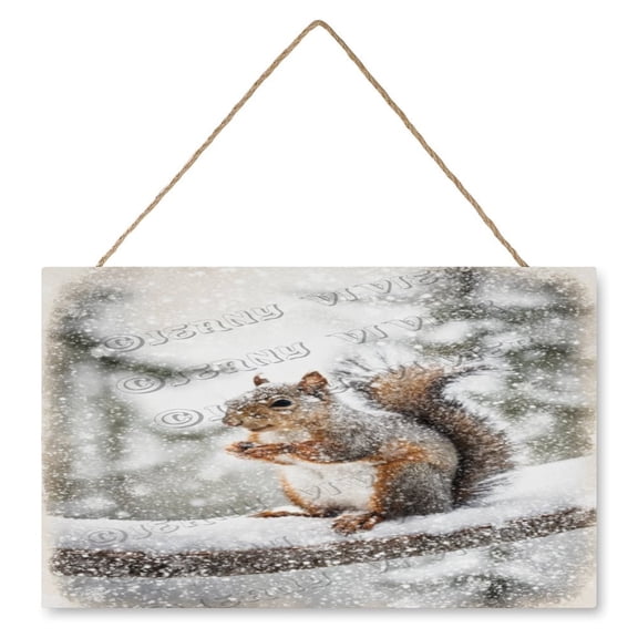 10x16 IN Square Rustic Wood Sign - Charming Winter Squirrel Decor for Christmas, Ideal for Cafes and Clubs, Great Gift for Friends and Family Who Love Unique Holiday Accents