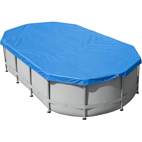 10x16 ft Oval Pool Cover for for Above Ground Pools Solar Cover Includes Winch and Cable Set Solar Oval Pool Cover Protector Extra Thick & Durable Fabric Easy Setup Heats Water Blocks Leaves & Sun