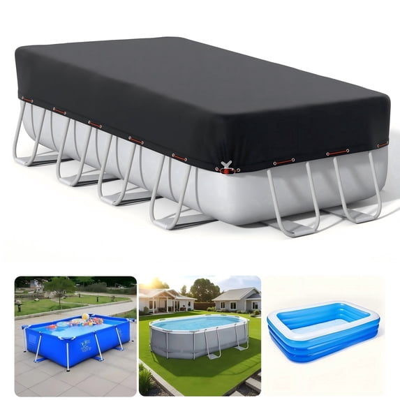 Seralis 10x16 ft Above Ground Rectangular Pool Cover, Solar Waterproof UV-Resistant with Steel Rope, Black