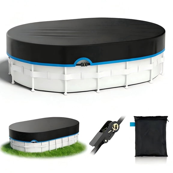 Seralis 10x16ft Oval Above Ground Pool Cover Waterproof Dustproof with Winch and Cable Blue