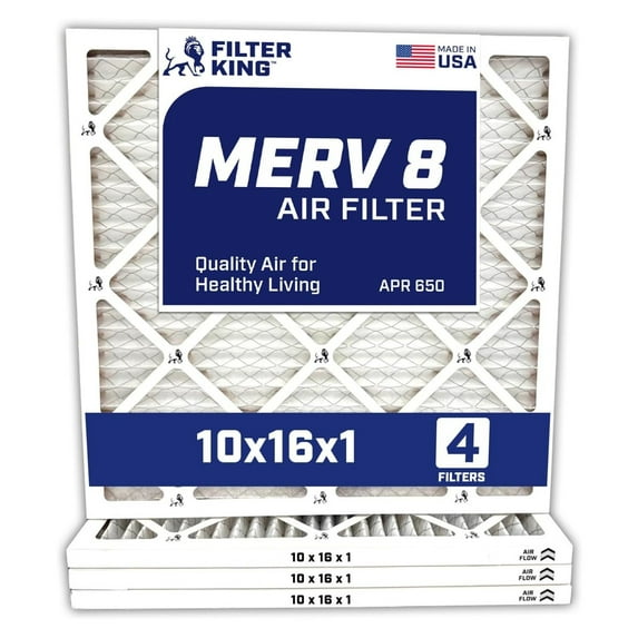 10x16x1 Air Filter | 4-PACK | MERV 8 HVAC Pleated A/C Furnace Filters | MADE IN USA | Actual Size: 9.5 x 15.5 x .75"