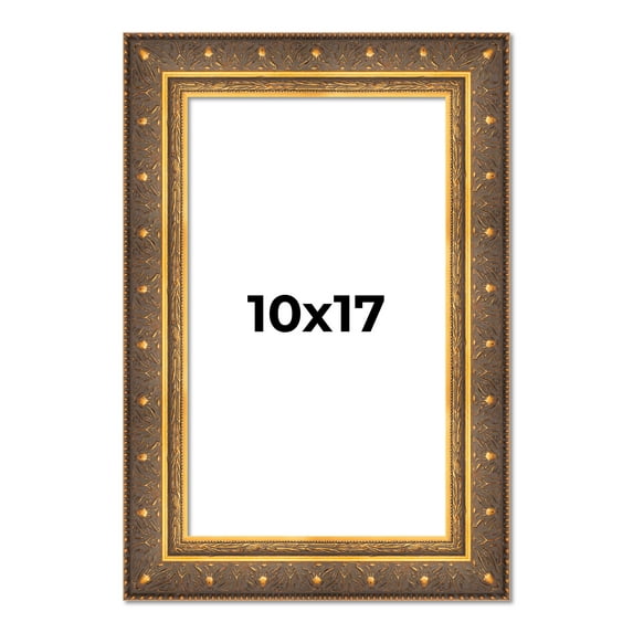 10x17 Frame Vintage Gold Solid Wood Picture Frame | 2.5 Inch Moulding Width | Ornate Bronze Museo