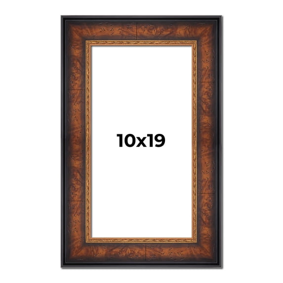 10x19 Frame Brown Walnut Gold Ornate Trim Solid Wood Plein Air Picture Frame | 3 Inch Moulding