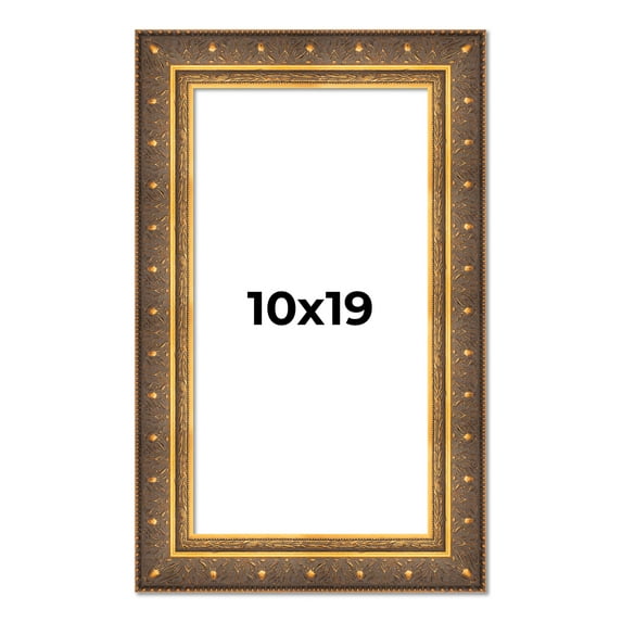 10x19 Frame Vintage Gold Solid Wood Picture Frame | 2.5 Inch Moulding Width | Ornate Bronze Museo