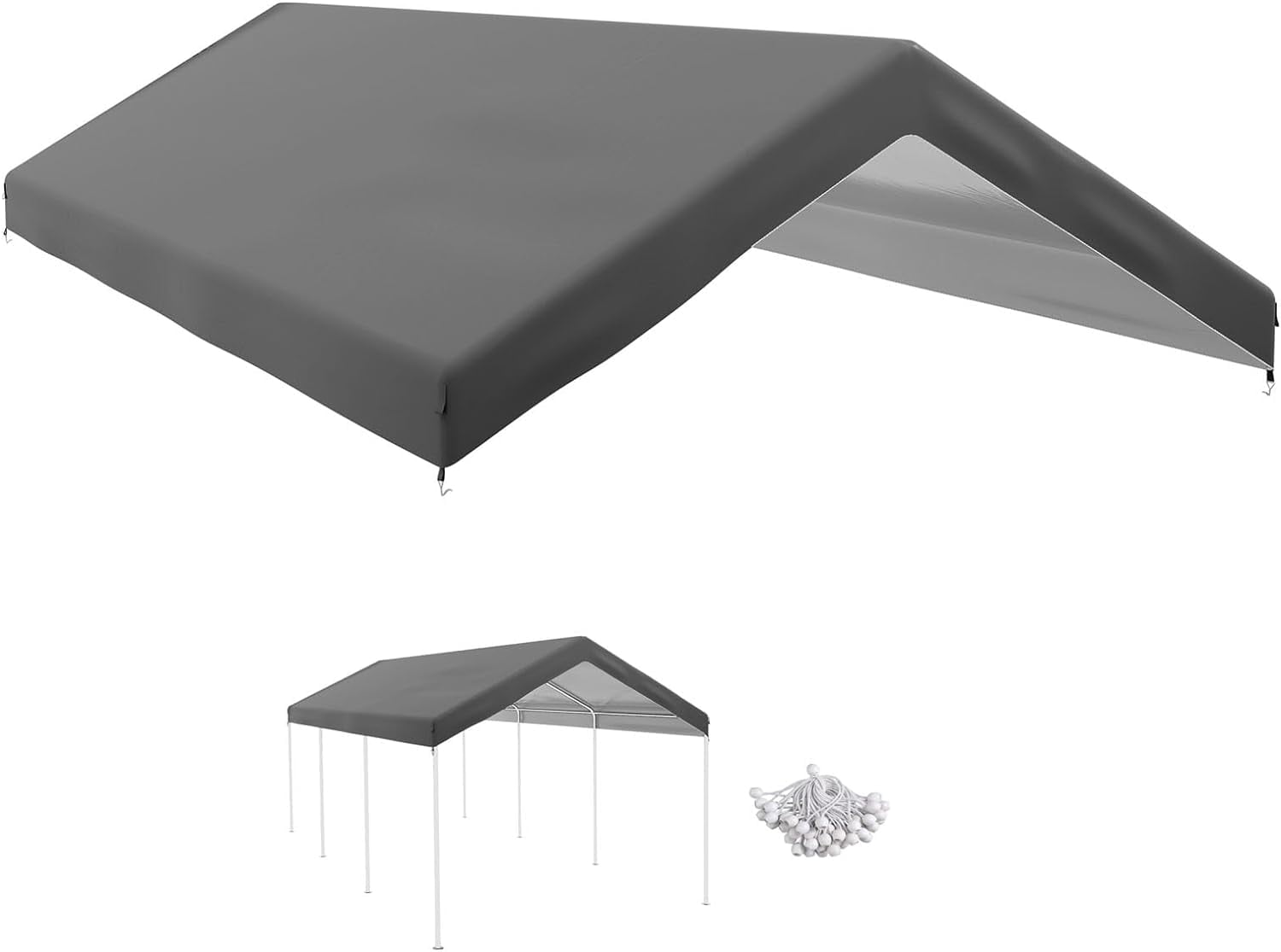 10x20 Canopy Replacement Cover, Heavy Duty Carport Canopy, UV Resistant Car Tent Cover, Water Resistant Car Port Cover with Ball Bungee Cords, Dark Gray, Only Cover