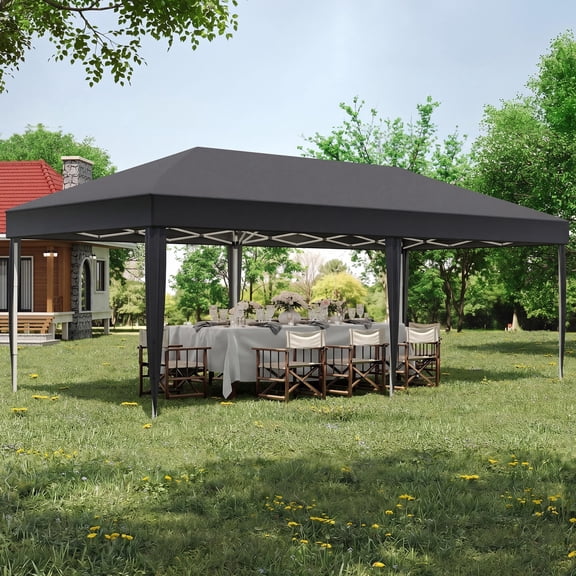 10x20 Canopy Tent, Heavy-Duty Pop-Up Shelter with 210D Silver-Coated Oxford Fabric, Waterproof UV-Resistant Outdoor Pavilion, Reinforced Steel Frame, Carry Bag, Stakes and Ropes for Parties, BBQs, Ca