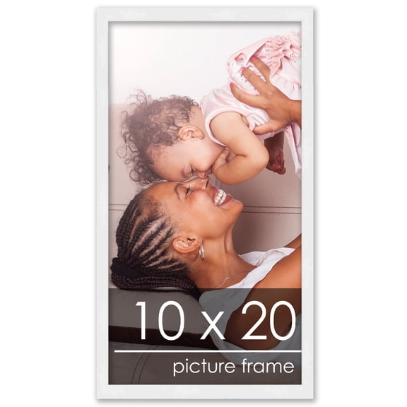10x20 White Wood Picture Frame - UV Acrylic, Foam Board Backing, Hanging Hardware