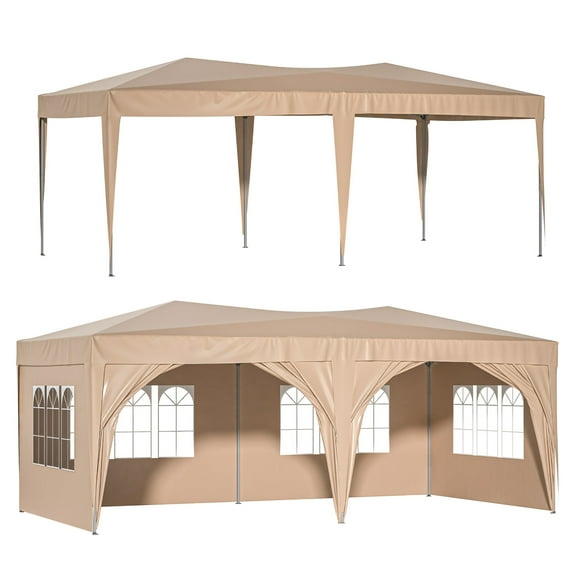 10x20 FT Canopy Pop Up Gazebo with 6 Removable Sidewalls & Carrying Bag, Outdoor Heavy-Duty Awning Portable Tent for Party Patio Events, Easy to Assemble, Beige
