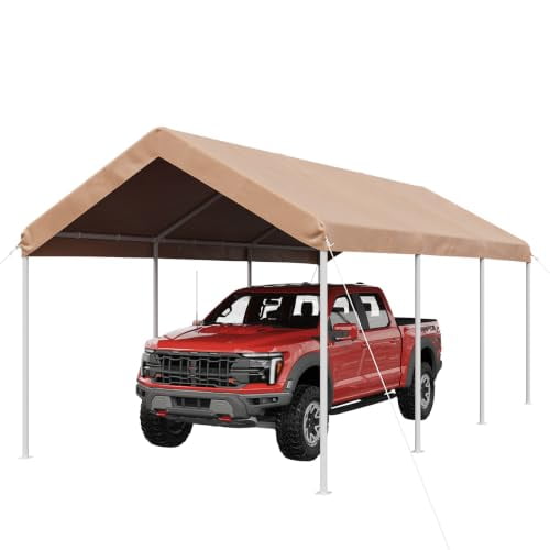 SunSwell 10x20 FT Carport with Valance Edges, Car Canopy Shelter, Khaki