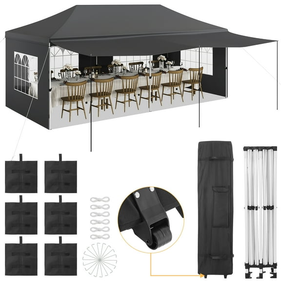 10x20 FT Commercial Pop Up Canopy Tent, Heavy Duty 420D Oxford Party Shelter with 5 Removable Sidewalls & PE Windows, Waterproof Outdoor Event Tent for Wedding, Market, Backyard