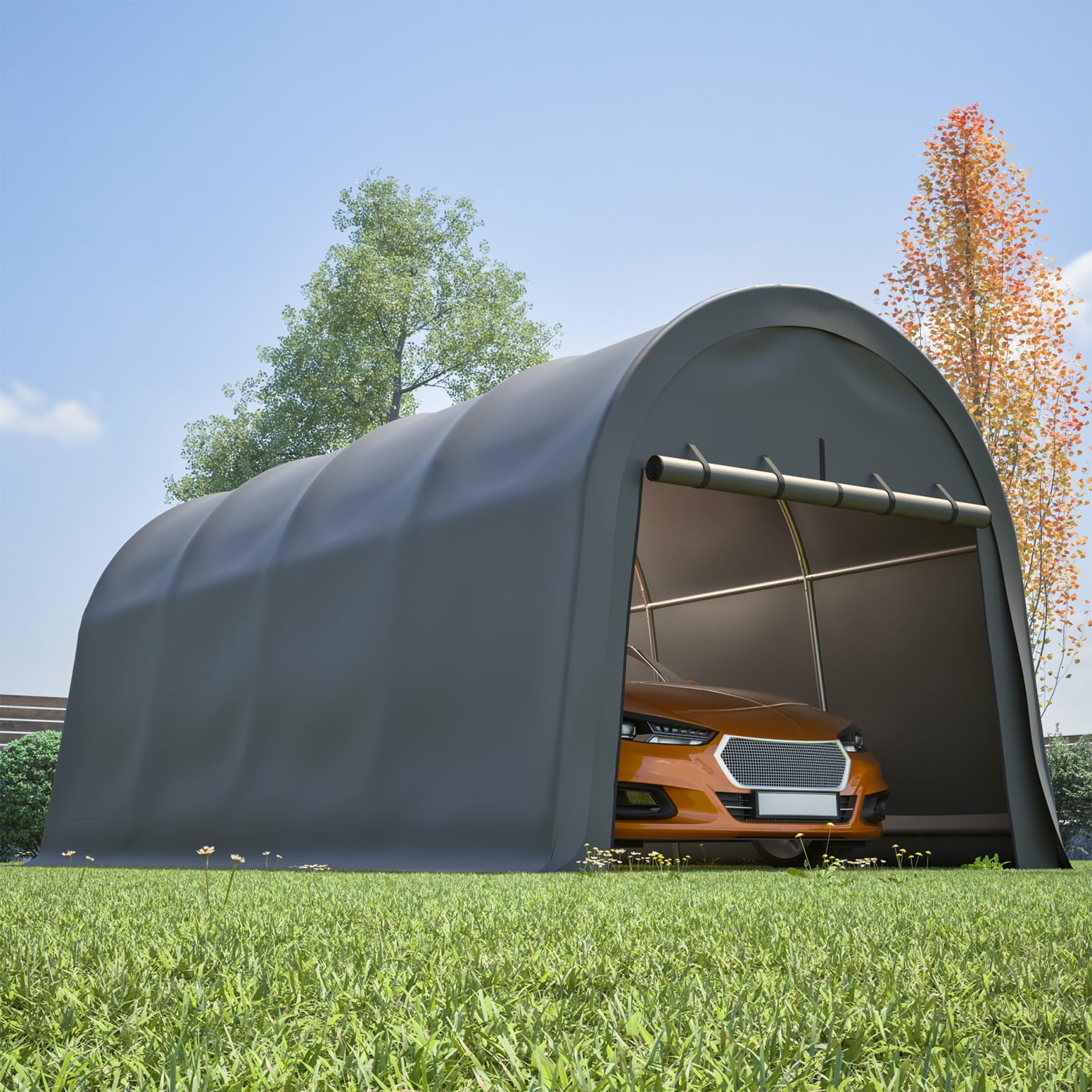 10x20 FT Portable Garage with Roll-Up Door and Steel Frame, Waterproof Outdoor Storage Shed with Intelligent Ventilation, Heavy-Duty Carport Canopy for Vehicle, Boat, RV