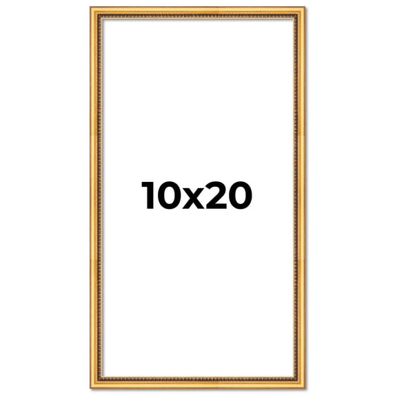 10x20 Frame Beaded Gold Solid Wood Picture Frame | 0.75 Inches Moulding Width | Liscio Oro