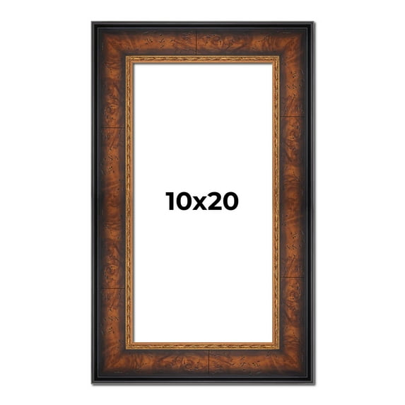 10x20 Frame Brown Walnut Gold Ornate Trim Solid Wood Plein Air Picture Frame | 3 Inch Moulding