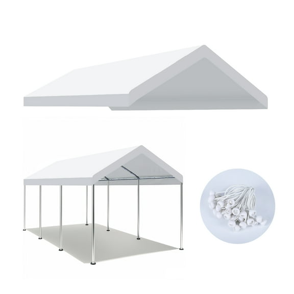 10x20 Ft Carport Cover Replacement - Heavy Duty Waterproof Canopy Top - UV & Tear Resistant - White (Cover Only)