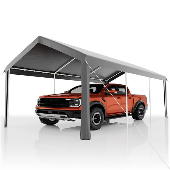10x20 Ft Heavy Duty Carport,Metal Car Port with Side-Opening Door&Roll-Up Windows,Carport Canopy with Galvanized Steel Frame,Outdoor Portable Garage Shelters Car Tents for Truck, Boat(ship in 2 boxes)