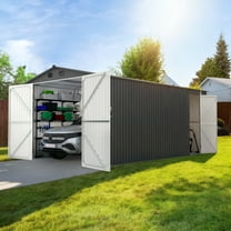 10x20 Ft Outdoor Metal Garage Shed, Extra Large Storage Shed with Double Hinged Doors, Carport for Car, Truck, Bicycle and Garden Equipment, Dark Gray