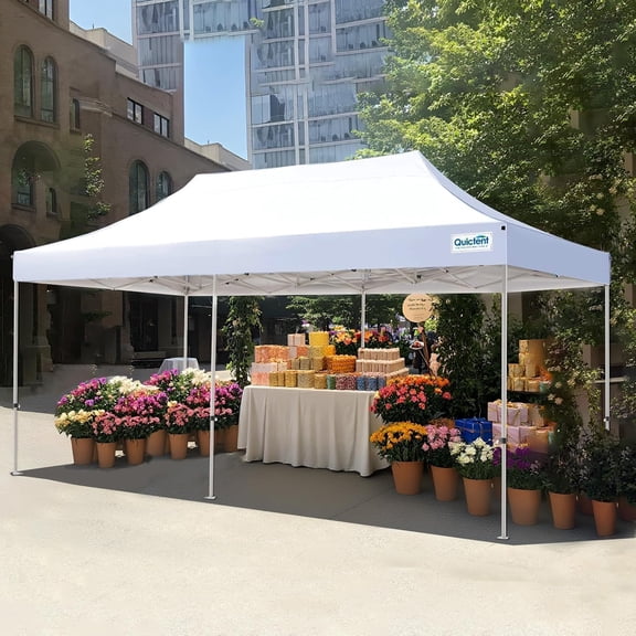 10x20 Heavy Duty Pop up Canopy Tent, Commercial Grade Instant Shelter with Wheeled Bag for Outdoor, Parties, Markets, Camping, 500D Silver Coated UPF 50+ Sun Shield