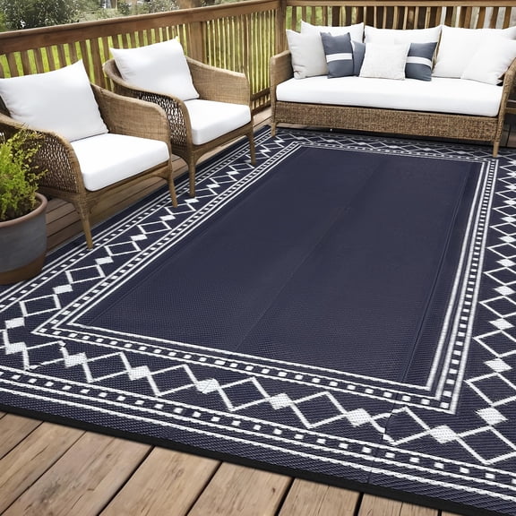 10x20 Outdoor Patio Rug,Diamond Border Area Rugs,Waterproof Reversible Outdoor Rug,Modern Geometric Plastic Straw Mat,Lightweight RV Mat for Backyard Deck Porch Balcony Garden Beach Picnic