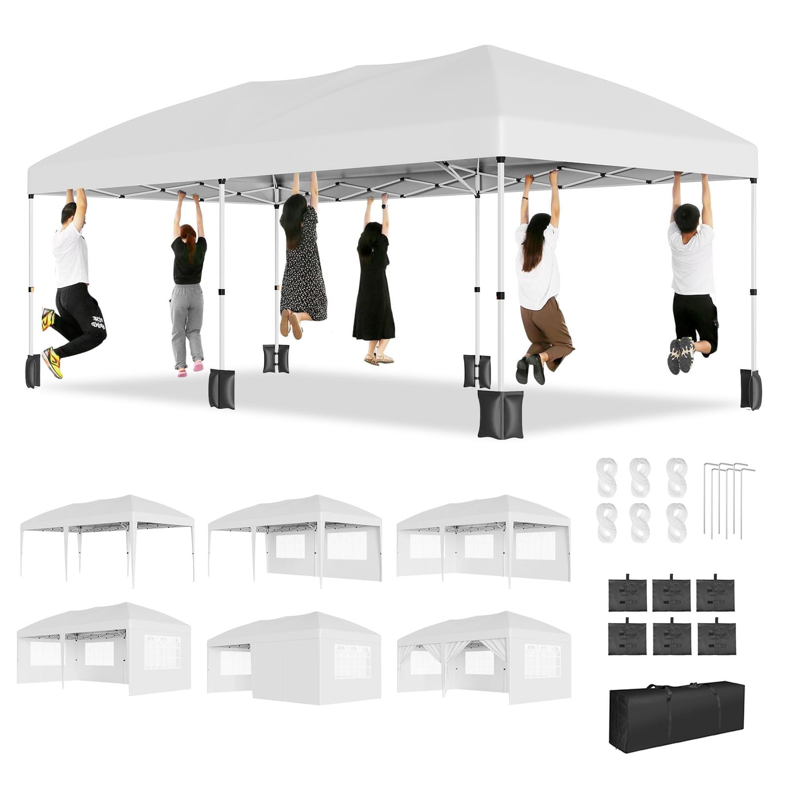 10x20 Pop Up Canopy with 6 Removable Sidewalls, Portable Enclosed Instant Tent, Waterproof Outdoor Tent, Beach Sun Shelter for Backyard Patio Garden, Easy Set Up