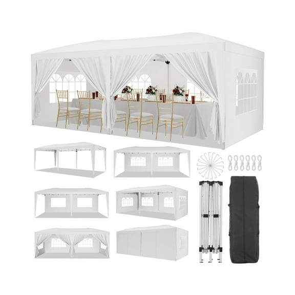 10x20 Pop Up Canopy with 6 Sidewalls, Waterproof Canopy Outdoor Event Shelter UPF 50+ Gazebo Portable Tents for Parties Beach Camping Wedding Commercial, White