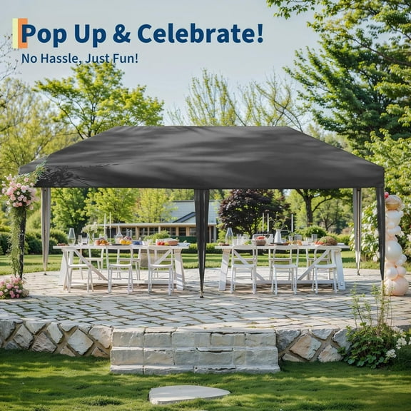 10x20 Pop Up Canopy - Easy Up Camping Tent with One Roller Bag, 3 Adjustable Height, 4 Weight Bags for Deck, Garden, Sports, Beach, Party(no Sidewall)