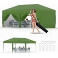 thumbnail image 1 of 10x20 Pop Up Canopy Tent with 4 Sidewalls, Heavy Duty Outdoor Canopy UPF 50+ All Season Waterproof Commercial Street Vendors Party Tents with Roller Bag, 8 Stakes & 6 Sandbags,Green, 1 of 7