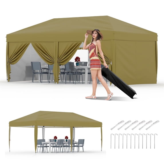 10x20 Pop Up Canopy Tent with 4 Sidewalls - Waterproof Instant Shelter, Portable Outdoor Gazebo with 4 Sandbags for Camping, Parties & Commercial Use